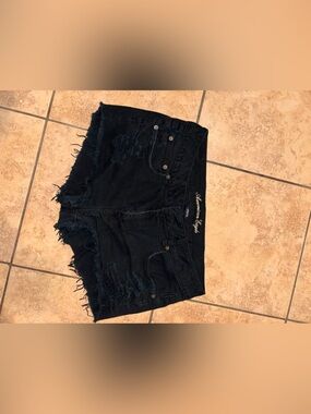American Eagle Outfitters Black High-Rise Distressed Denim Shorts